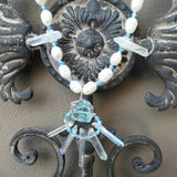Pearl Statement Necklace, Quartz Pendant Bridal Necklace, Long Freshwater Pearl Sautoir, Something Blue Necklace, Unique Gift for Her