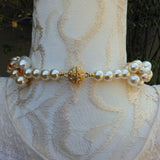 Bridal Cameo Statement Necklace Set, Pearl & Crystal Vintage Chunky Collar, Gift for Her