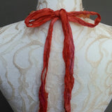 Burnt Orange Boho Tassel Statement Necklace, Healing Gem Sari Silk Tassel Necklace, Gift for Her