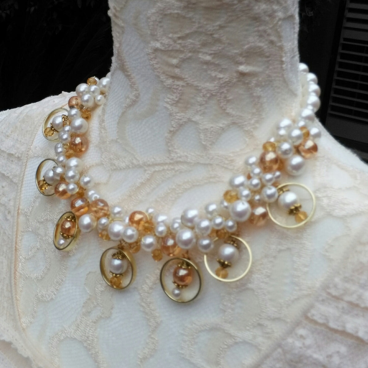 Unique Pearl Bridal Statement Necklace, Chunky Wedding Necklace, OOAK Fancy Gift for Her