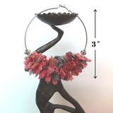 Huge Hoop Pink and Gray Silver Statement Earrings - Sari Silk Boho Fabric Earrings