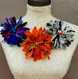 Fuzzy Sari Silk Ribbon Flower Brooch - Large Fabric Floral Pin - Fiber Art Corsage