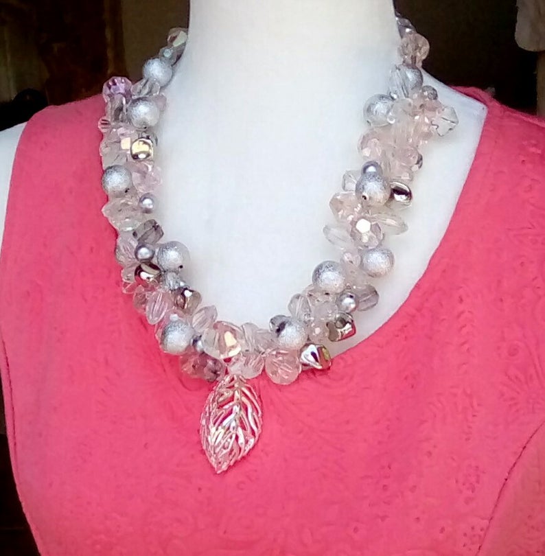 Pearl & Crystal Chunky Bridal Statement Necklace,  Silver Wedding Jewelry, Party Necklace