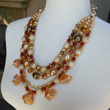 Bronze Quartz and Pearl Statement Necklace, Chunky Colorful Stone Collar, Gift for Her