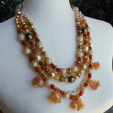 Bronze Quartz and Pearl Statement Necklace, Chunky Colorful Stone Collar, Gift for Her