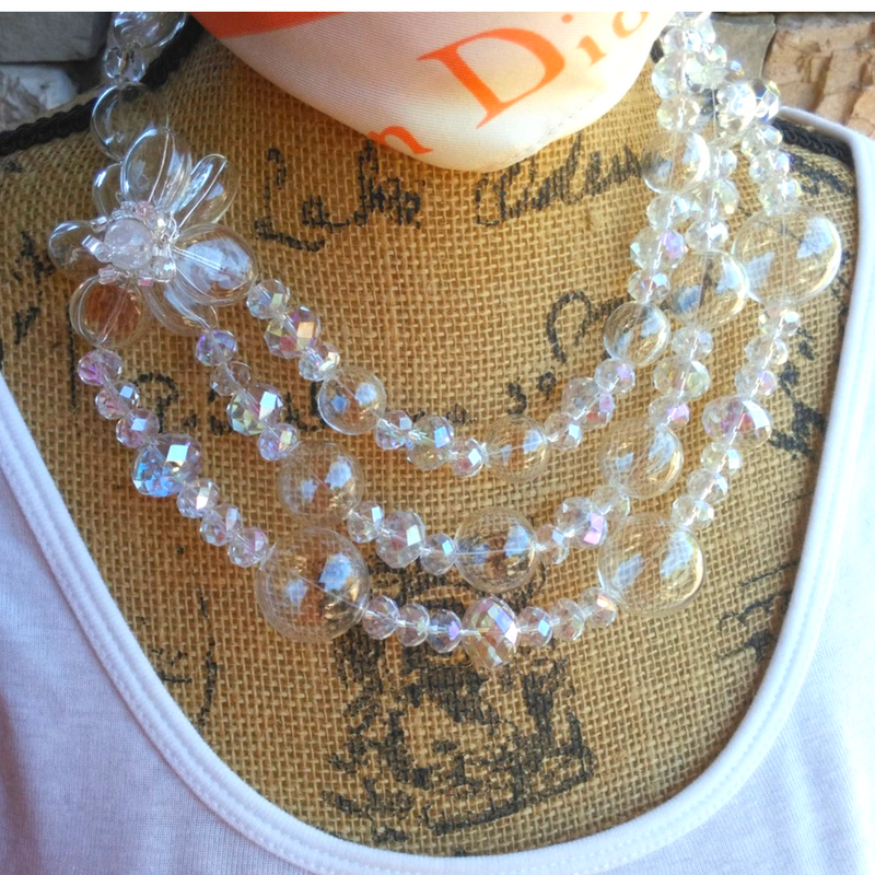 Hand Blown Glass Beads Multi-Strand Statement Necklace, Chanel in Bubbles!!