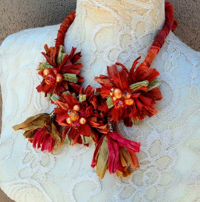 Ann Taylor Loft Red Orange Bejeweled Statement Necklace Collar - Walmart.com